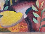 a painting on the wall of a room with a painting on it