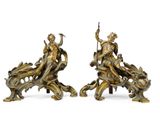 pair of antique bronze figurines of a man and woman on a dragon