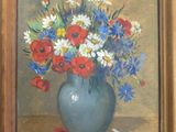 une peinture de fleurs dans un vase sur une table