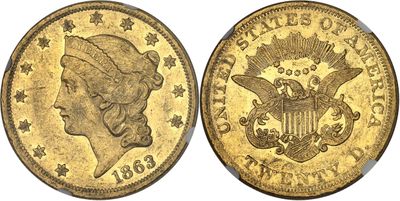 a gold coin with a woman ' s head on it
