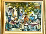 a painting of a group of people sitting at a table