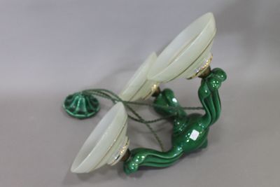 Lustre en céramique vernissée de couleur verte à 3 bras de l…