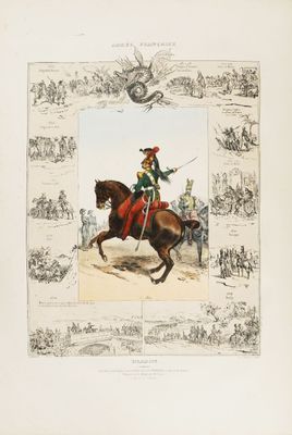 an illustration of a man riding a horse with a sword in his hand