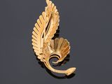 an image of a gold leaf broochle on a black surface