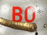 a close up of a helmet with the word bo written on it