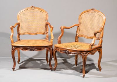 pair of louis xvi style cane back armchairs