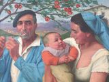 a painting of a man holding a baby and a woman holding a baby