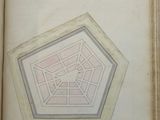 an open book with a drawing of a pentagon in the middle of it