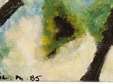 a painting of a bird sitting on a tree branch