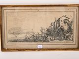 an old drawing of a boat in a body of water