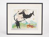 tableau représentant un homme tenant un cerf-volant orné d'un dragon