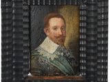an old painting of a man with a beard in a black frame