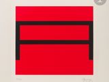 an image of a red and black square with a black stripe