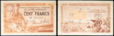 two old french bank notes with a picture of a woman and a man