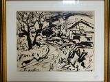 tableau représentant un paysage en noir et blanc, dans un cadre doré