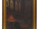 un tableau représentant un homme assis devant une cheminée