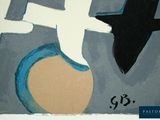 a painting of a bird flying over a bowl of fruit