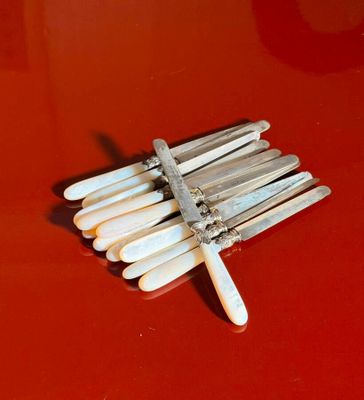 a bunch of white toothpicks on a red surface