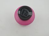 a close up of a pink cup with a black lid