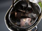 a close up of a helmet on a table