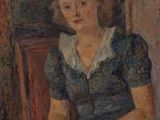 painting of a woman sitting in a chair reading a book