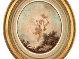 an image of a picture of a painting in a gold frame on a white wall