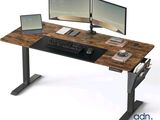 a computer desk with two monitors and a keyboard on it