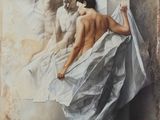 une image d'un tableau représentant une femme en robe blanche