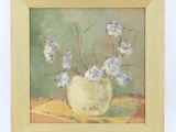 a painting of flowers in a vase on a table