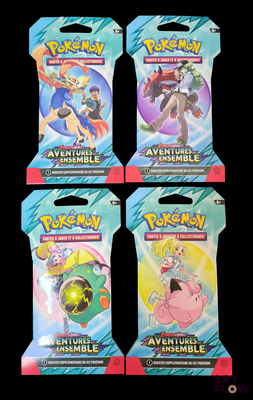 trois paquets de cartes à collectionner pokemon sont représentés sur un fond noir