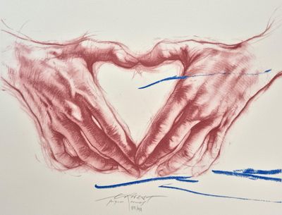 a drawing of two hands making a heart shape