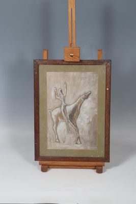 Ecole du XXème siècle Cavalier levant les bras Gouache et en…