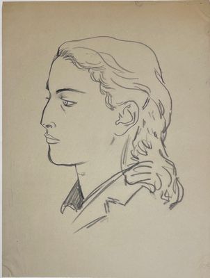 dessin représentant une femme aux cheveux longs portant une chemise à col