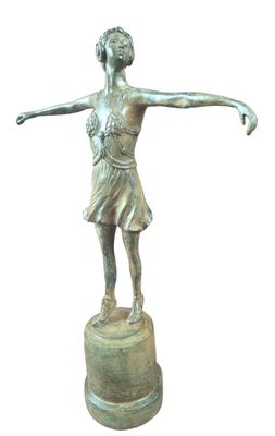bronze statue of a woman holding her arms out in the air