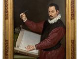 portrait of a man with a book and a knife