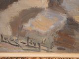 a painting of a dog that is sitting on a chair
