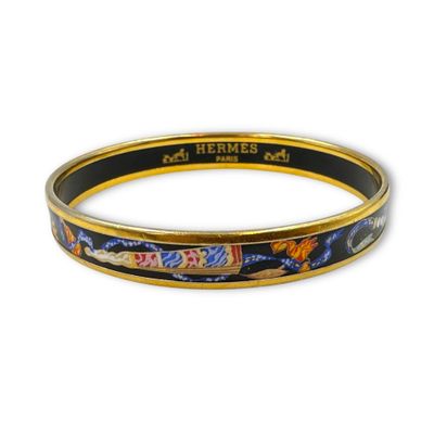 HERMES Paris, "Éventails" Bracelet jonc en métal doré à déco… - Photo 1