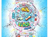 a watercolor painting of a watch with graffiti on it