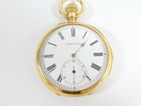 a gold pocket watch with roman numerals on the face