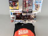 the contents of a red dead action kit including a backpack, t - shirt, and action figures