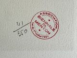a picture of a stamp on the wall of a bathroom