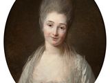 portrait of a woman in a white dress with a pink rose in her hand
