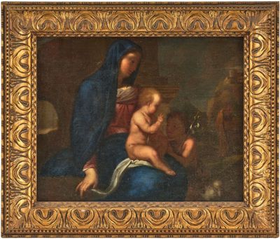 une image d'une peinture représentant une femme tenant un bébé sur ses genoux