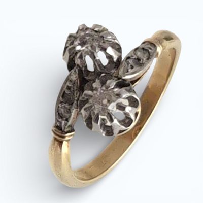 BAGUE toi et moi en or jaune et petits diamants poids 3.5 g TDD 52 - Photo 1