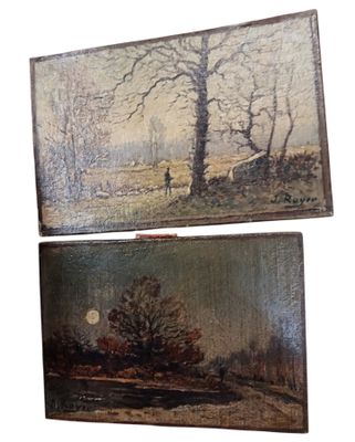 J. ROYER "Paysage bord de rivière" "paysage de campagne", 2 …