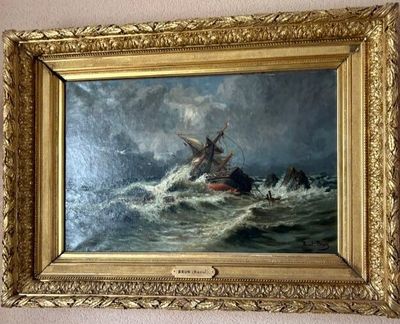 une image d'un tableau représentant un bateau dans l'eau