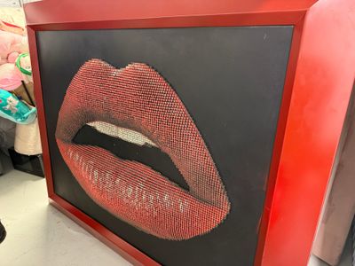 une photo représentant les lèvres d'une femme, dans un cadre rouge