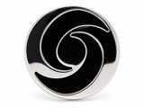 a picture of a black and white pin with a spiral design on it