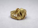 a close up of a gold ring with a snake on it