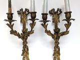 pair of antique brass wall sconces with flowers and leaves